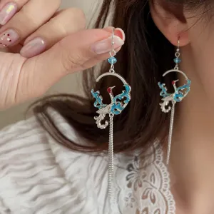 Long Crane Chain Tassel Earhook Earrings