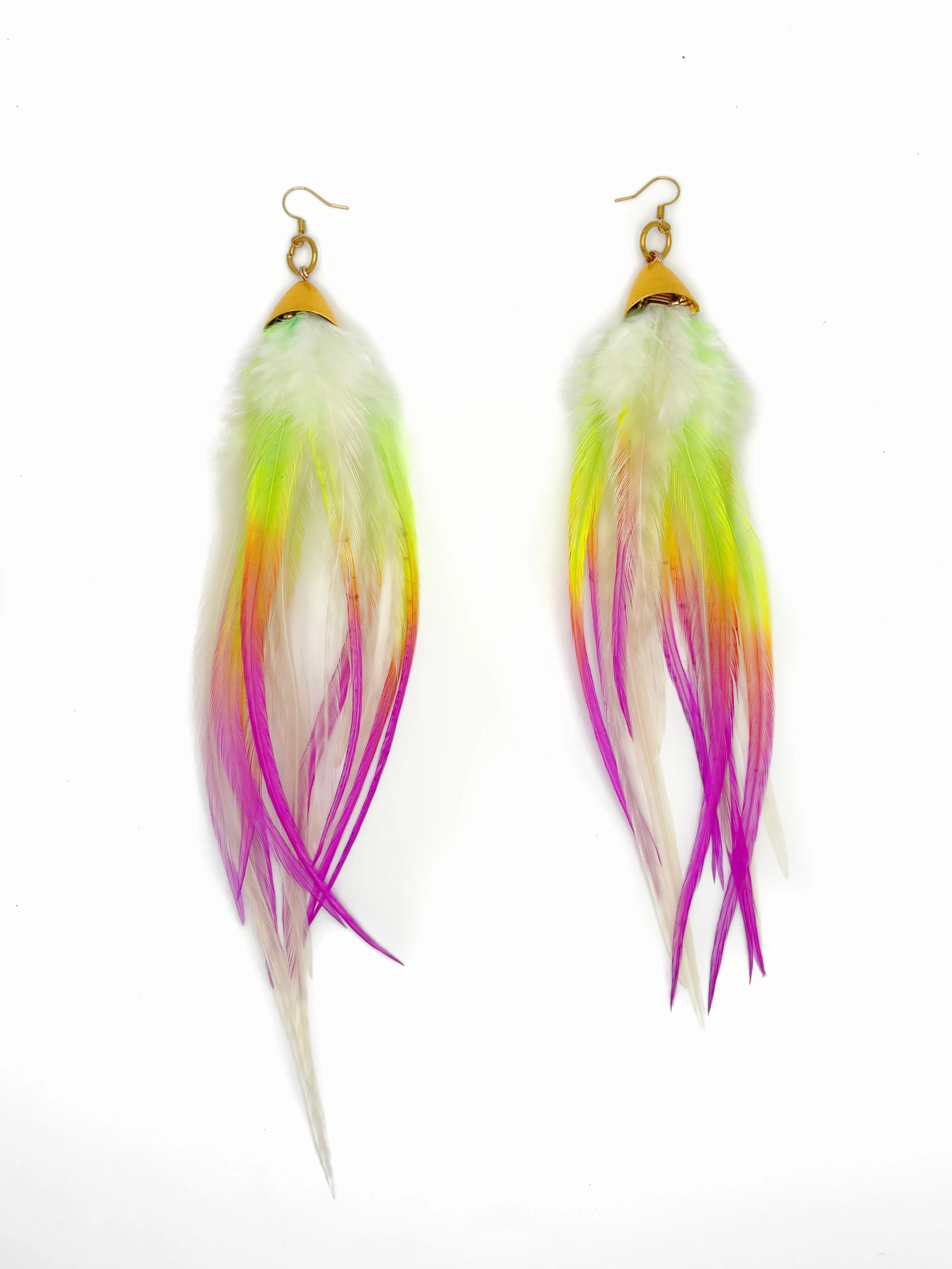 Long Feather Earrings - Neon Flash