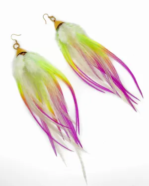 Long Feather Earrings - Neon Flash