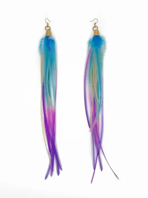 Long Feather Earrings - Ombre Cotton Candy