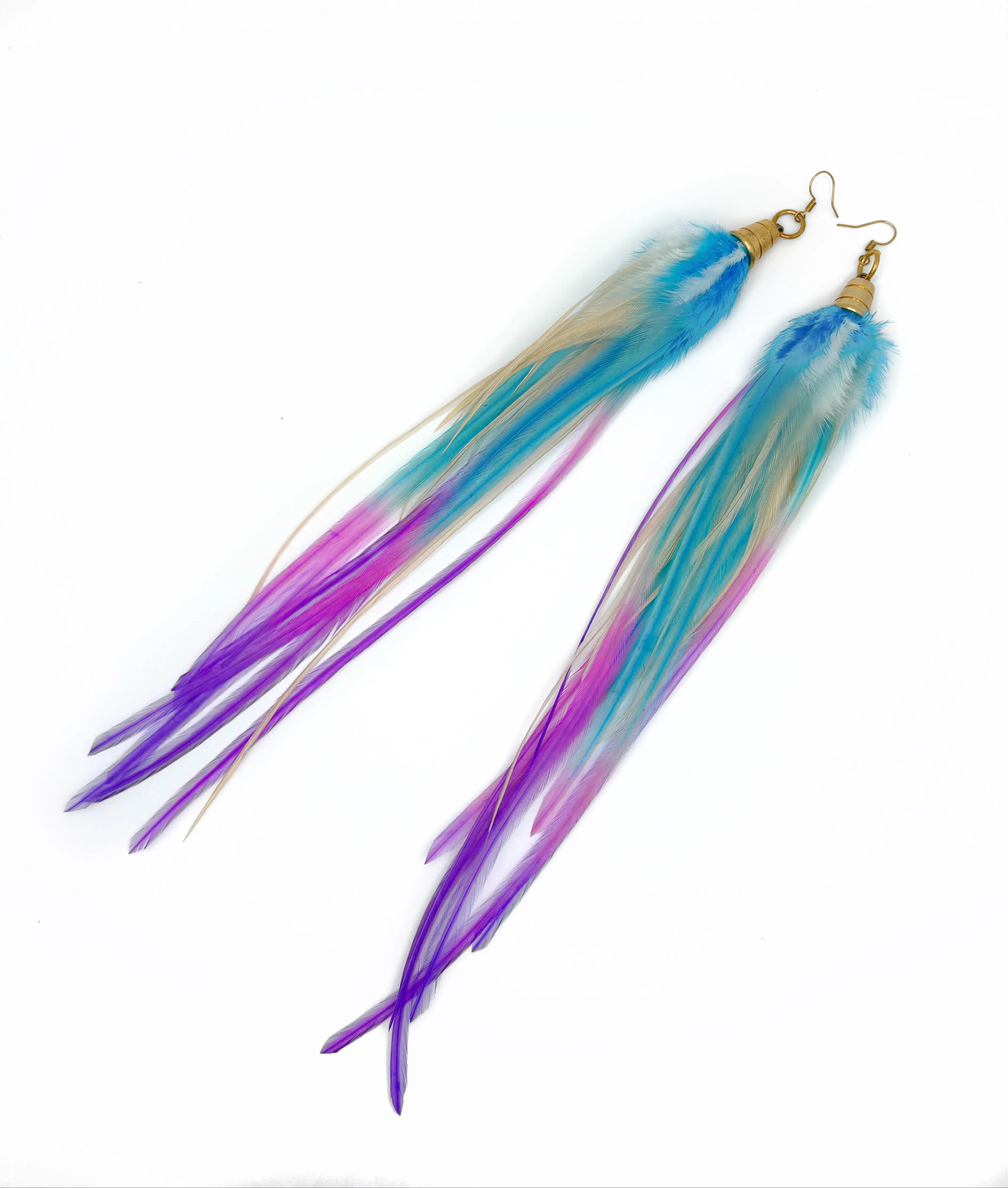 Long Feather Earrings - Ombre Cotton Candy