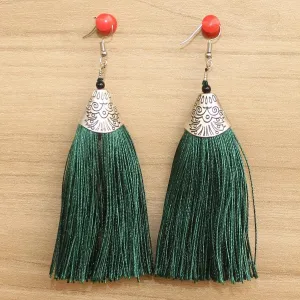 Long Tassel Earrings Green