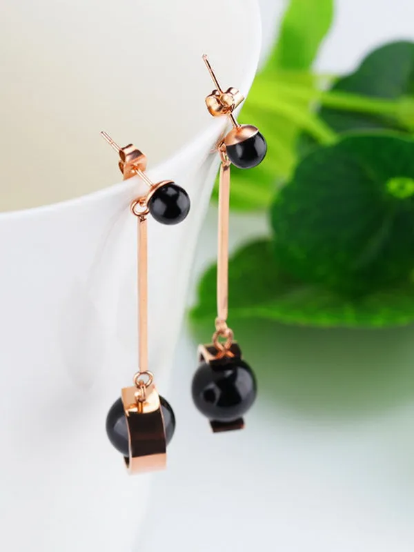 Long Temperament Pearl Tassel Earrings Titanium Steel Color Gold Earrings