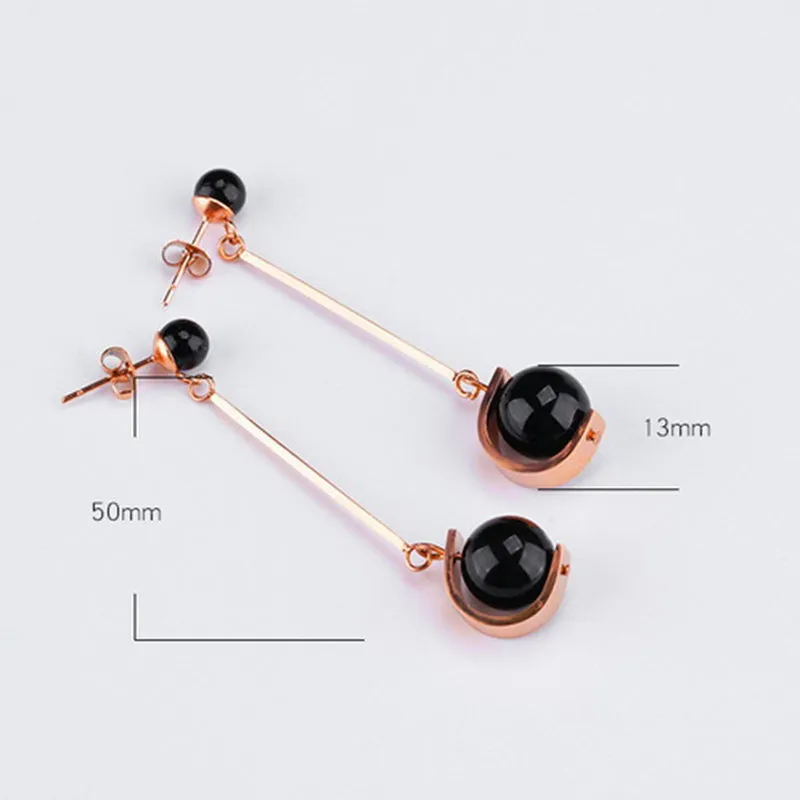 Long Temperament Pearl Tassel Earrings Titanium Steel Color Gold Earrings