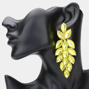 Long Yellow Crystal Marquise Leaf Stone Pageant Earrings | Prom Earrings |  533183