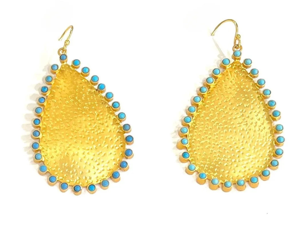 Lovely 22k Gold Vermeil Turquoise Gemstone Statement Dangle Earrings