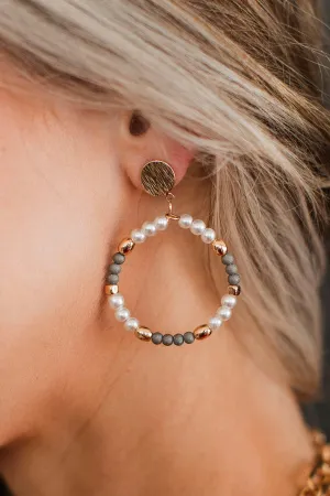 Lucky One Beaded Hoop Drop Earrings- Ivory & Gold
