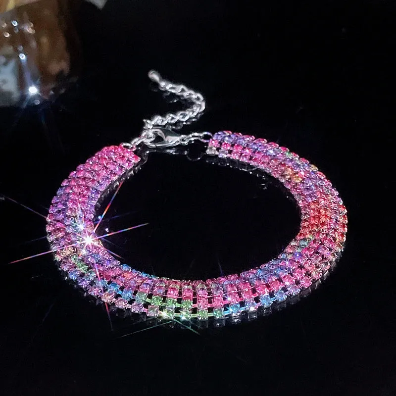Luxury Crystal Bridal Jewelry Set Silver Plated Rhinestone Bracelet and Earrings Tassel