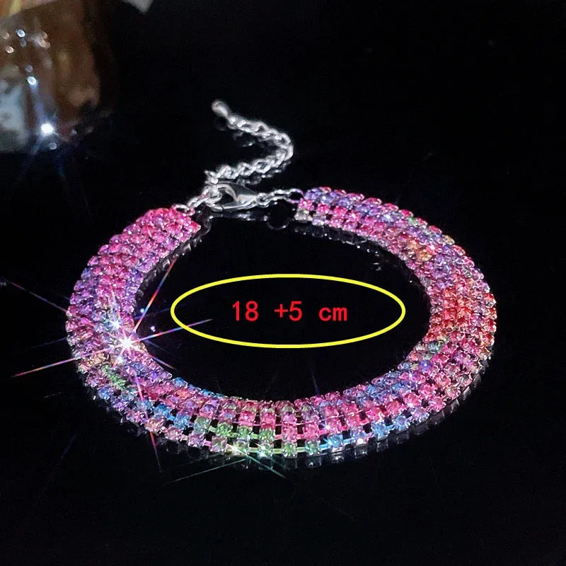 Luxury Crystal Bridal Jewelry Set Silver Plated Rhinestone Bracelet and Earrings Tassel