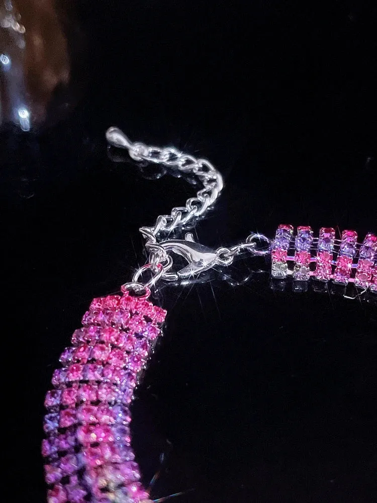 Luxury Crystal Bridal Jewelry Set Silver Plated Rhinestone Bracelet and Earrings Tassel