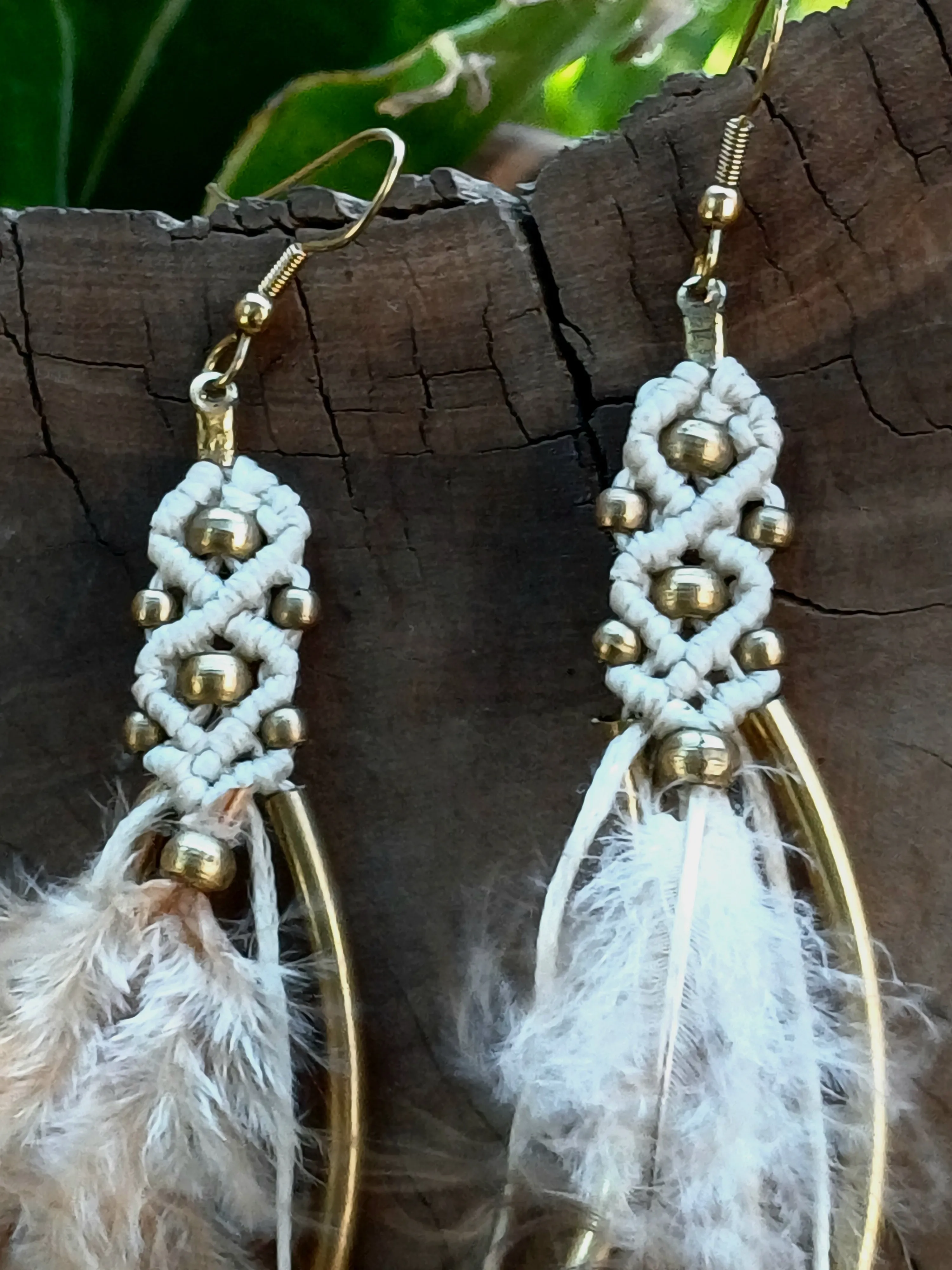 Macrame Feather Earrings