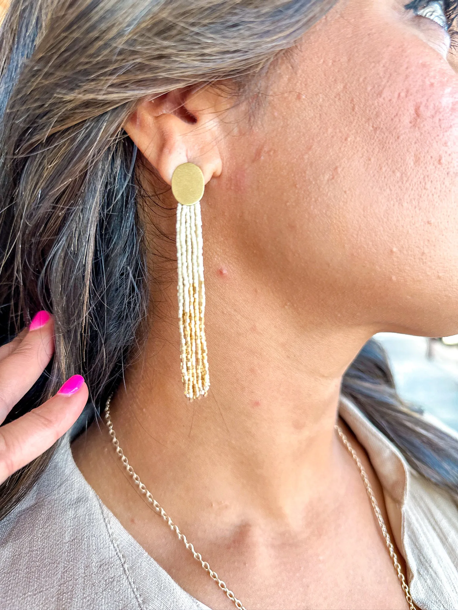 Mae 2 Color Beaded Tassel Earring