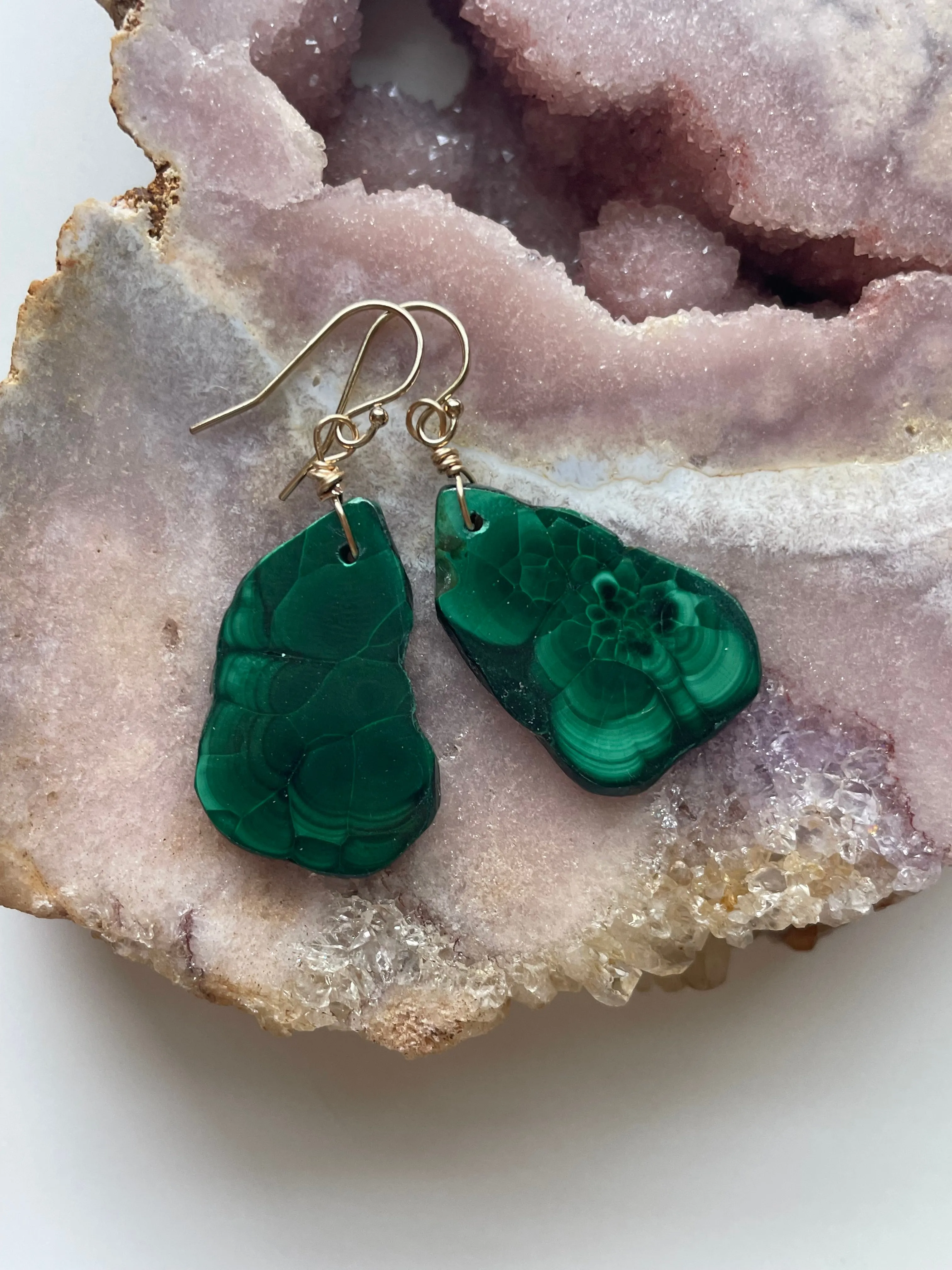 Malachite Crystal Dangle Earrings 14kt Gold Filled