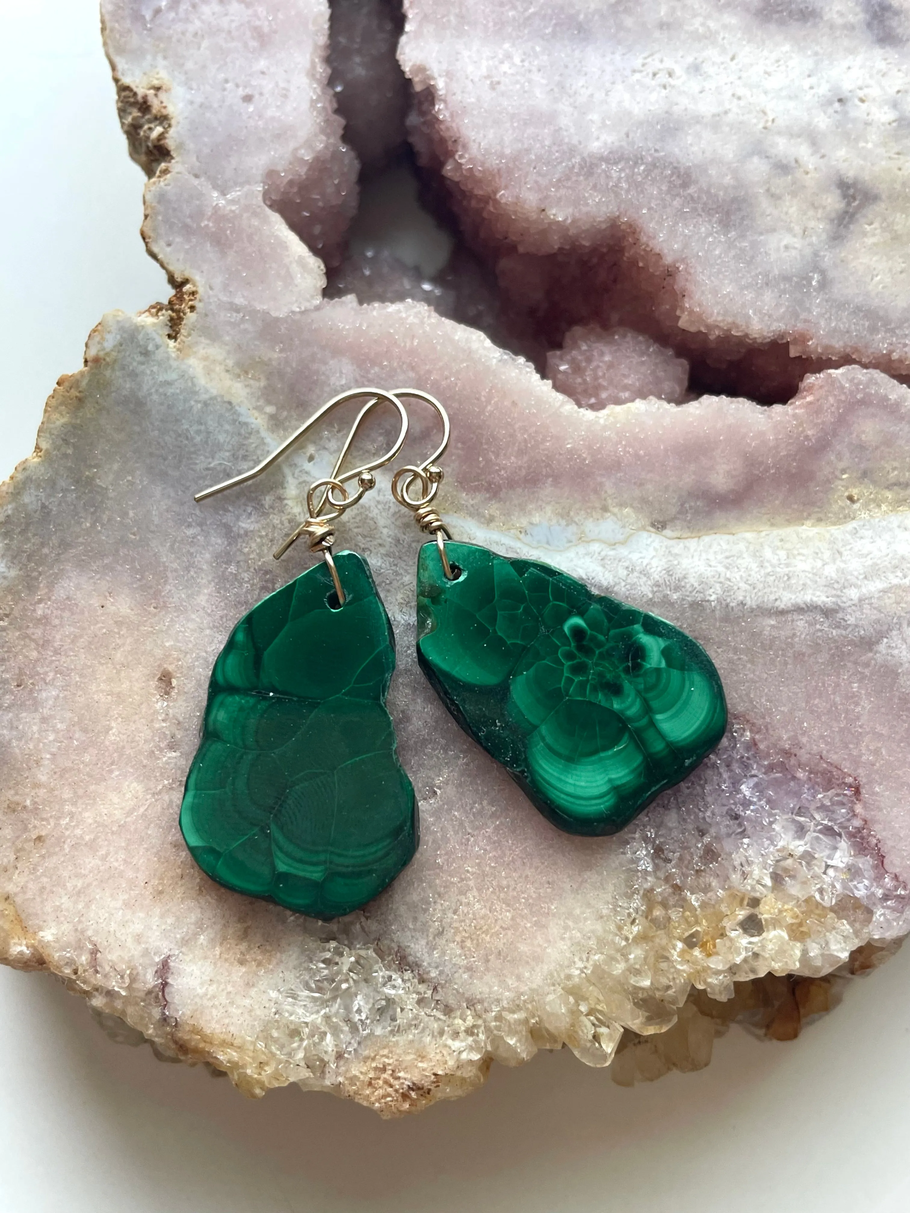 Malachite Crystal Dangle Earrings 14kt Gold Filled