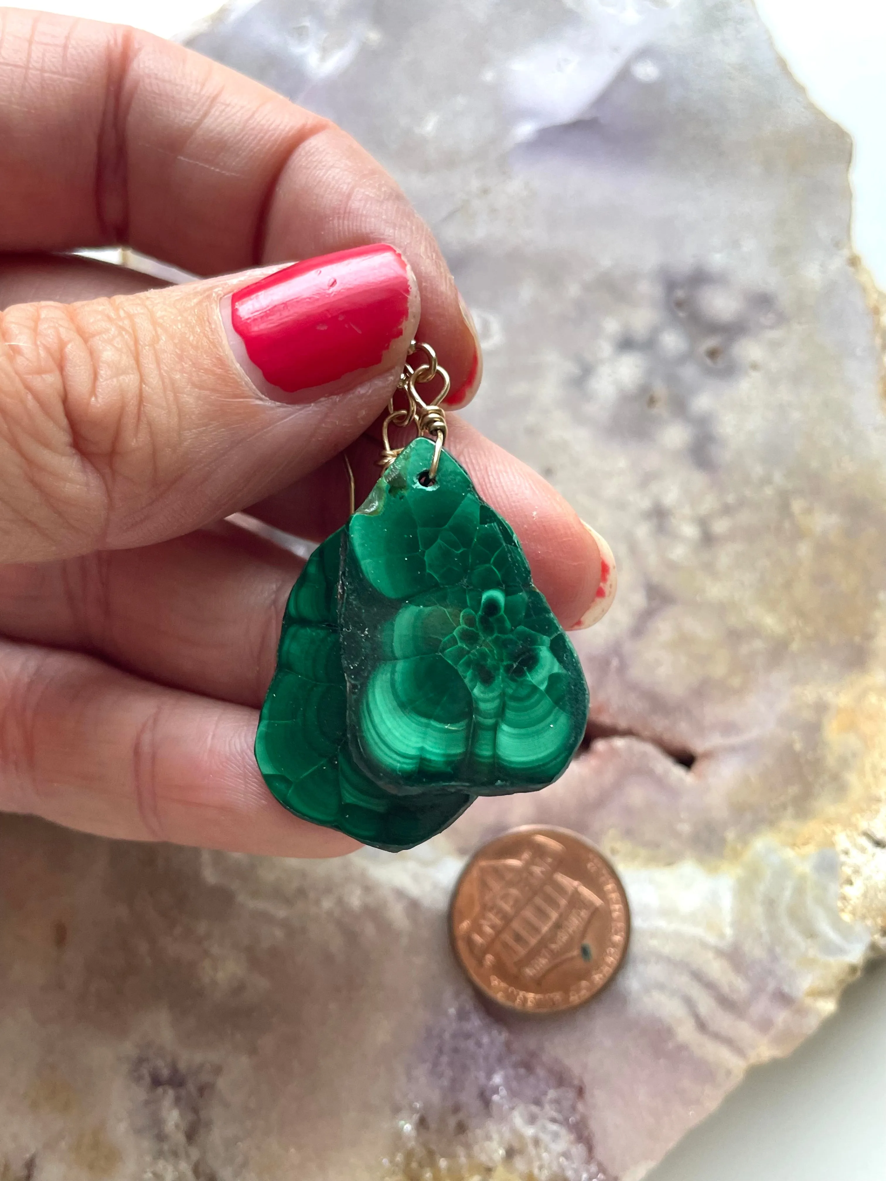Malachite Crystal Dangle Earrings 14kt Gold Filled