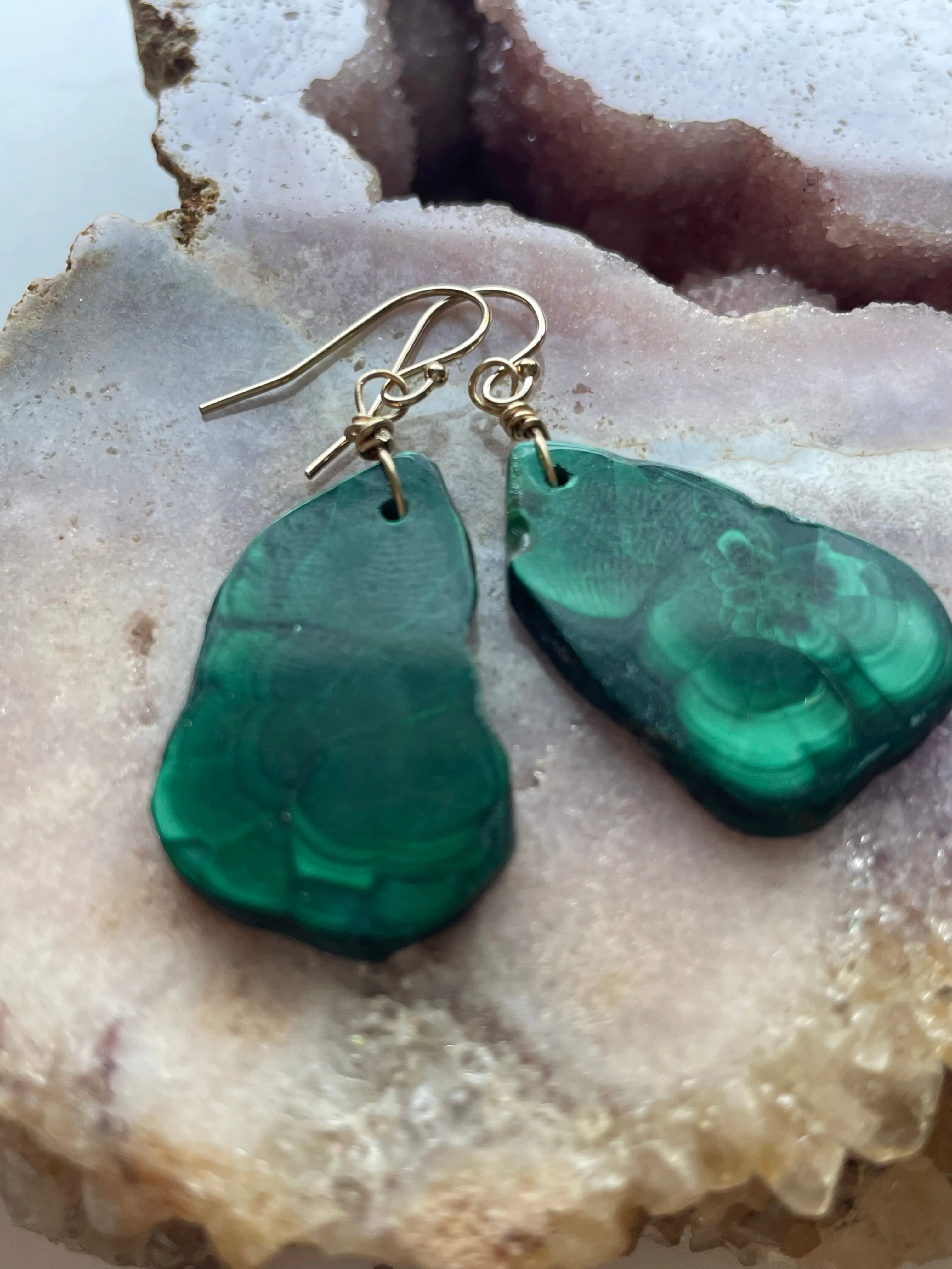 Malachite Crystal Dangle Earrings 14kt Gold Filled