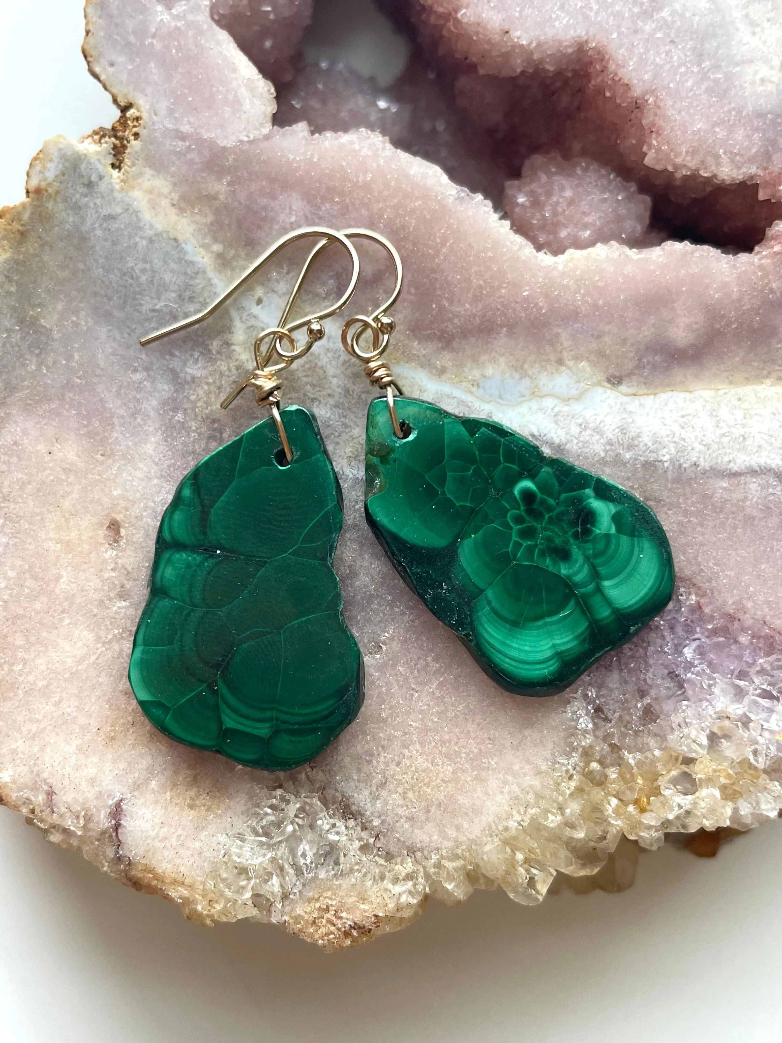 Malachite Crystal Dangle Earrings 14kt Gold Filled