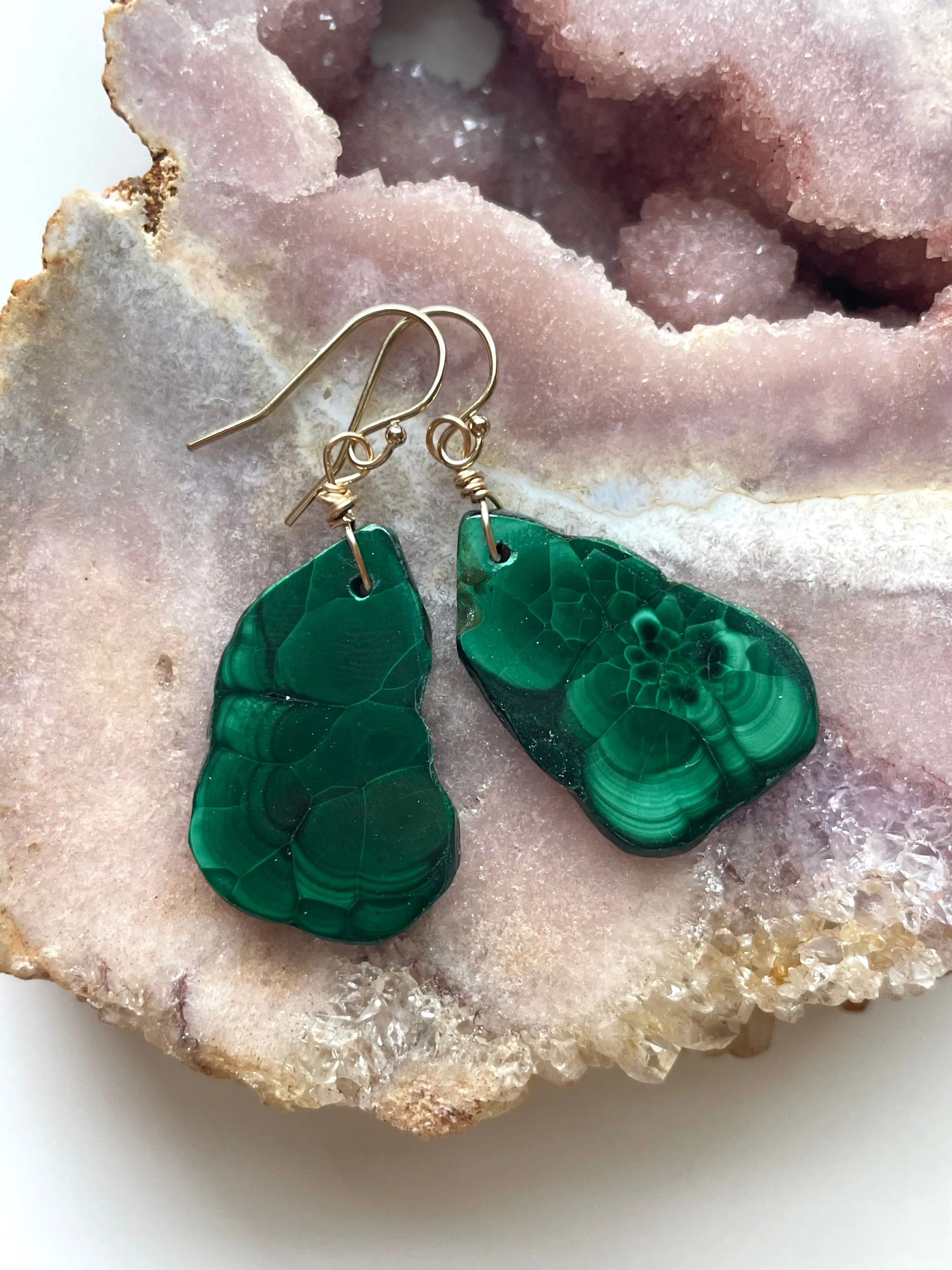 Malachite Crystal Dangle Earrings 14kt Gold Filled