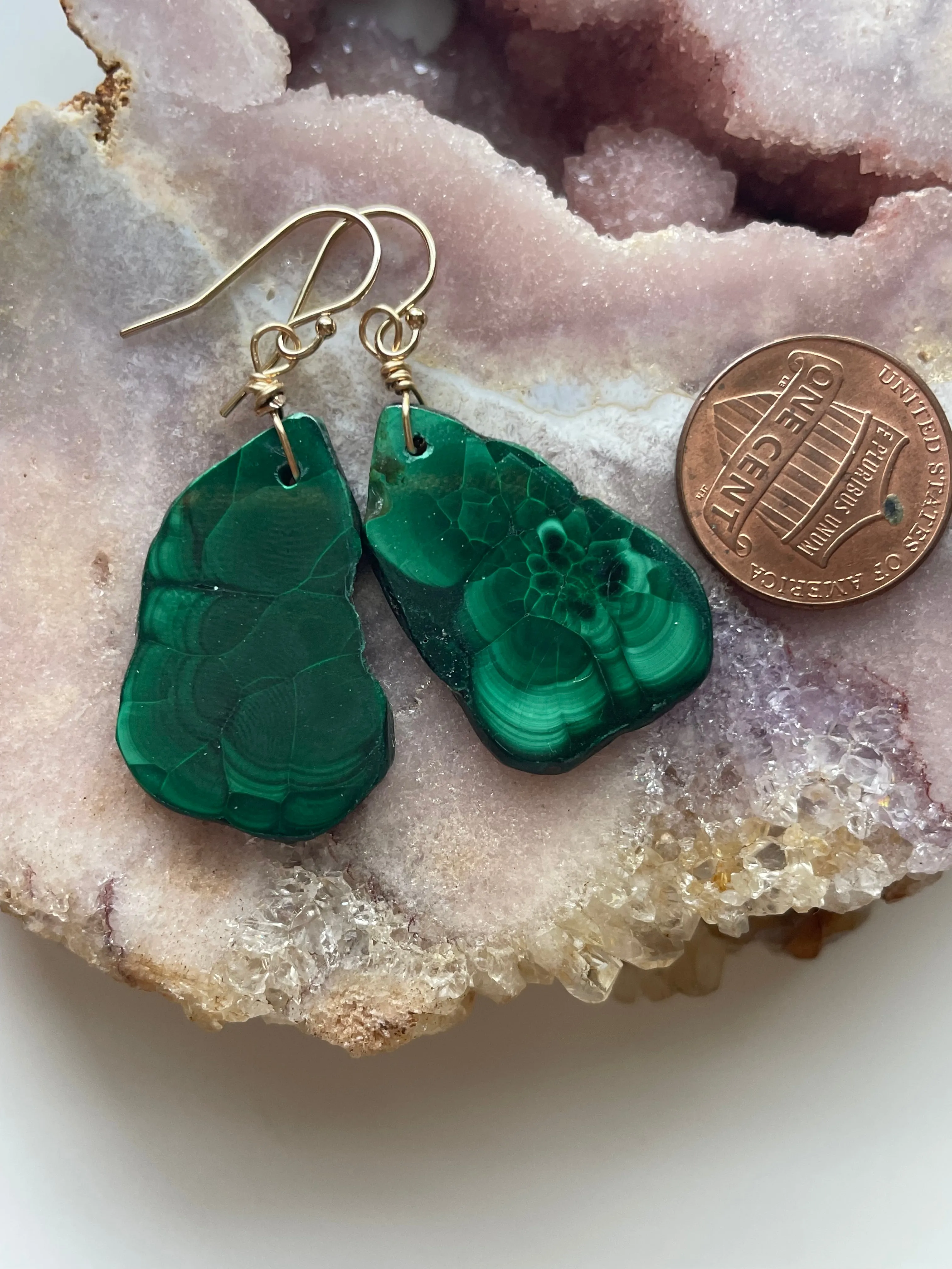 Malachite Crystal Dangle Earrings 14kt Gold Filled