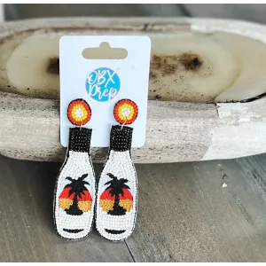 Malibu Rum Bottle Seed Beaded Drop Earrings