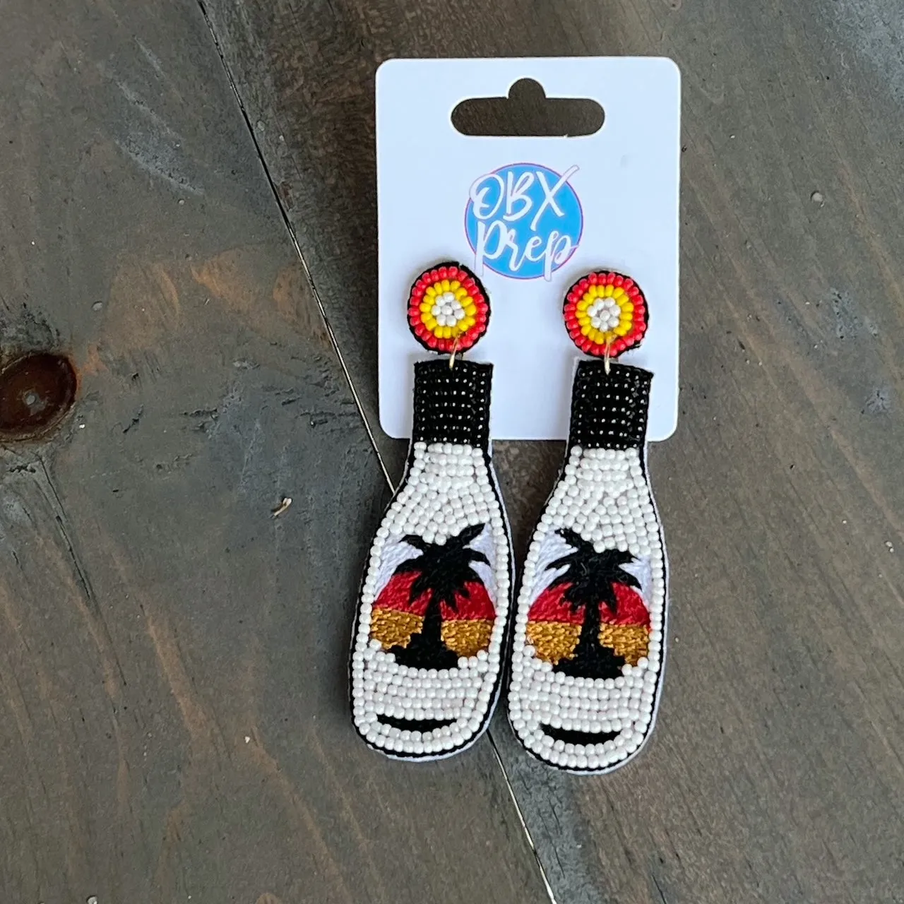 Malibu Rum Bottle Seed Beaded Drop Earrings