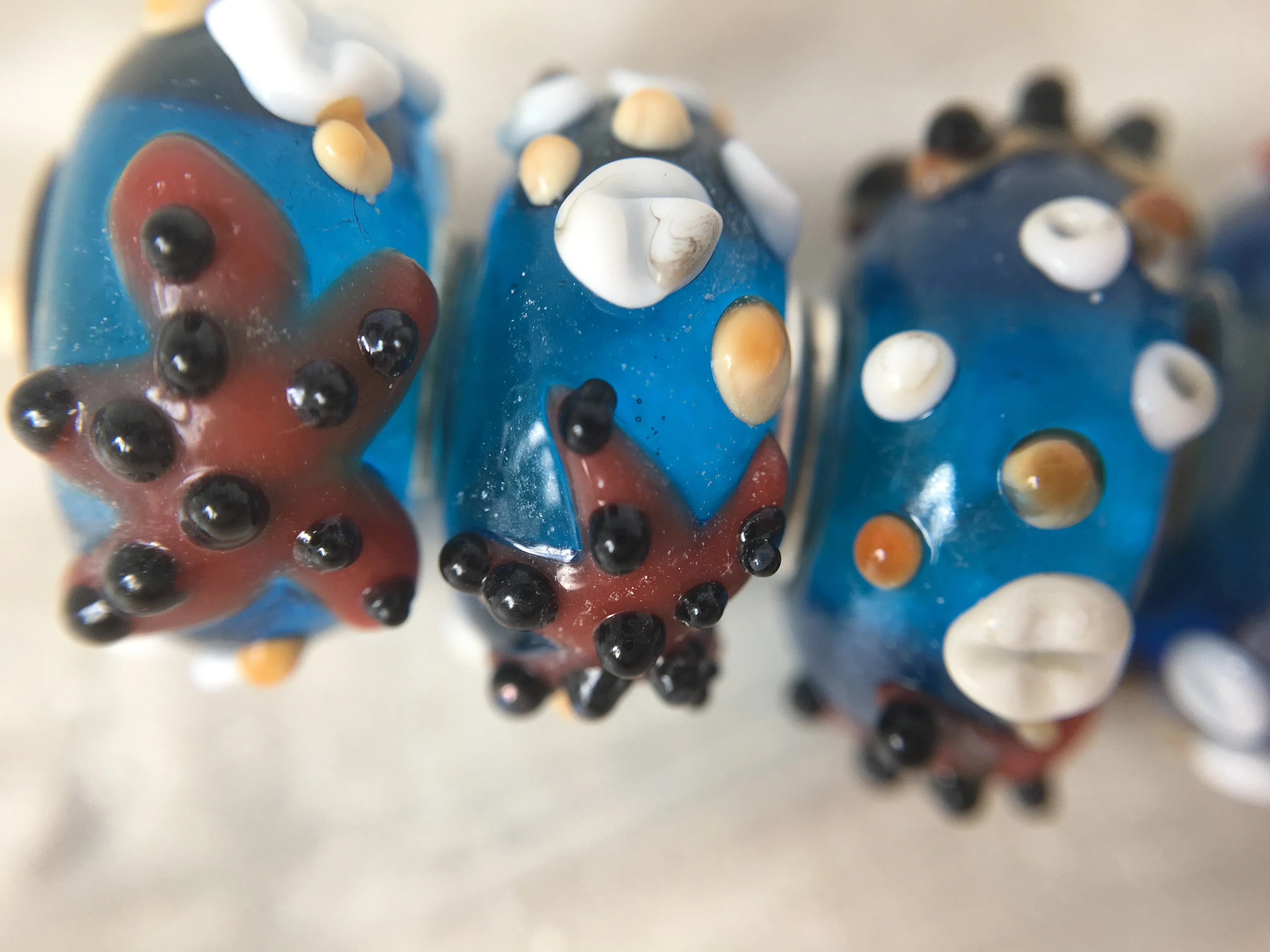 MALU- Lampwork Glass  STARFISH & SHELLS Large Hole Bead