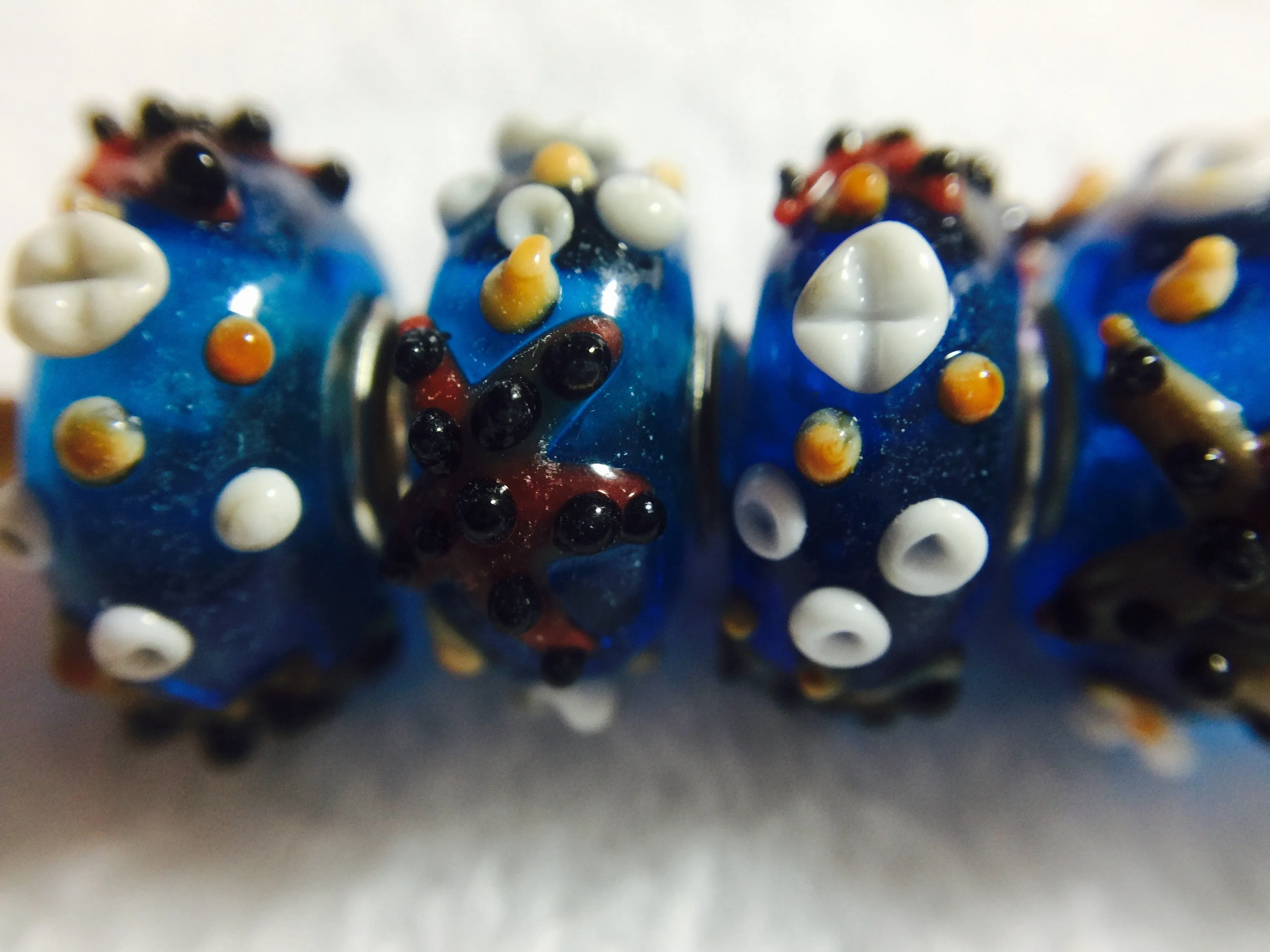 MALU- Lampwork Glass  STARFISH & SHELLS Large Hole Bead