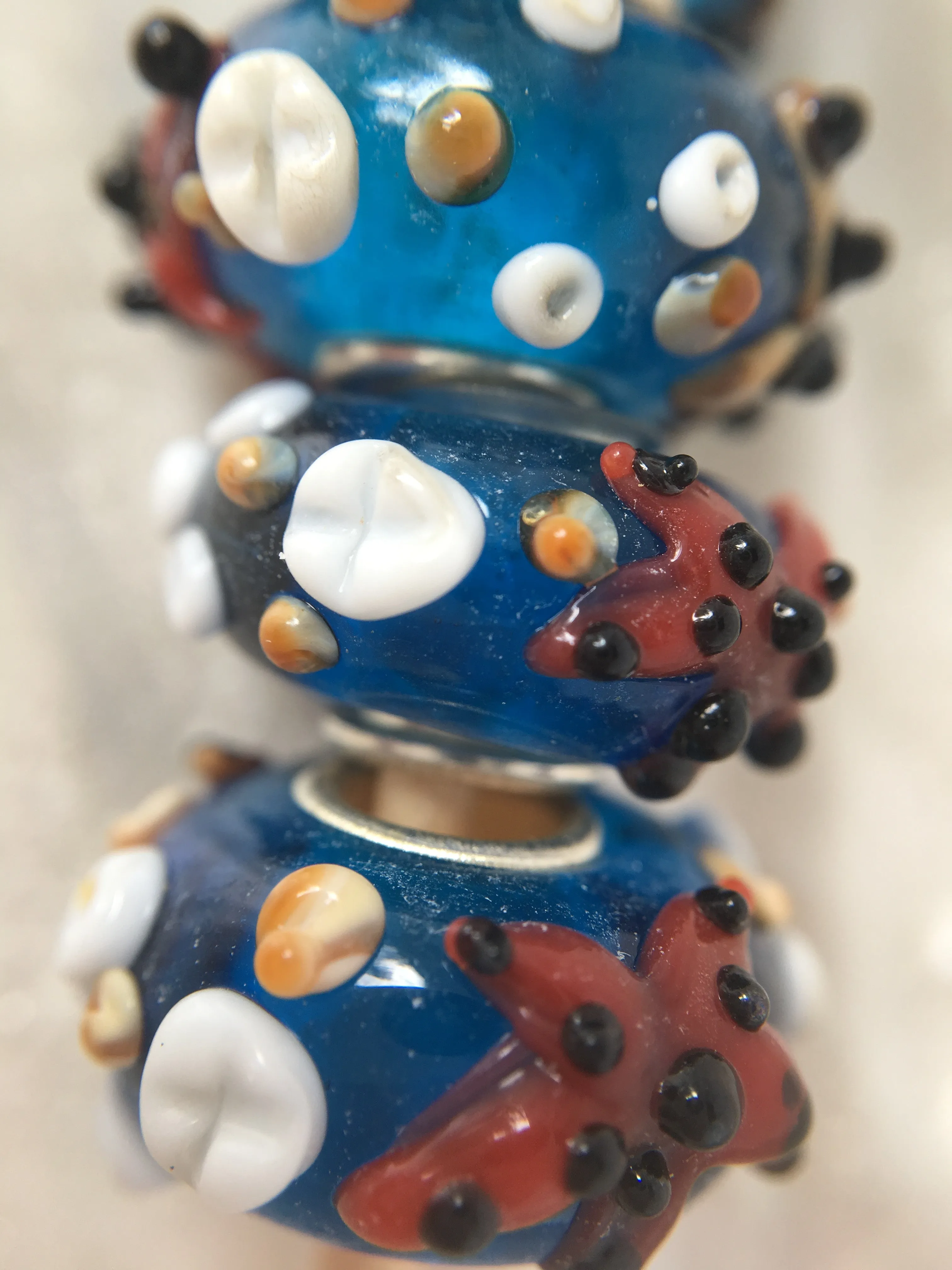 MALU- Lampwork Glass  STARFISH & SHELLS Large Hole Bead