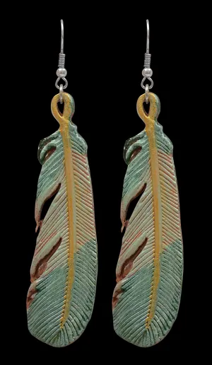 M&F Leather painted feather earrings DE0527GR