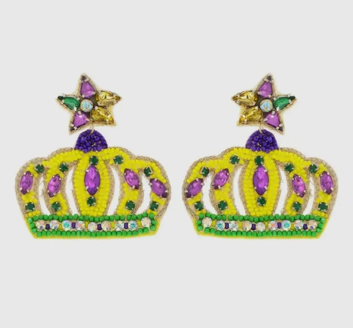 Mardi Gras Crown Beaded Earrings