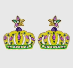 Mardi Gras Crown Beaded Earrings