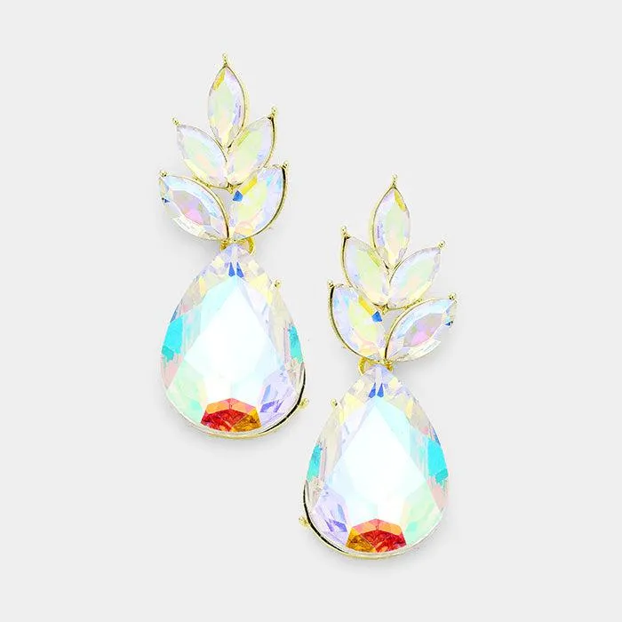 Marquise Abalone Crystal Cluster Teardrop Earrings
