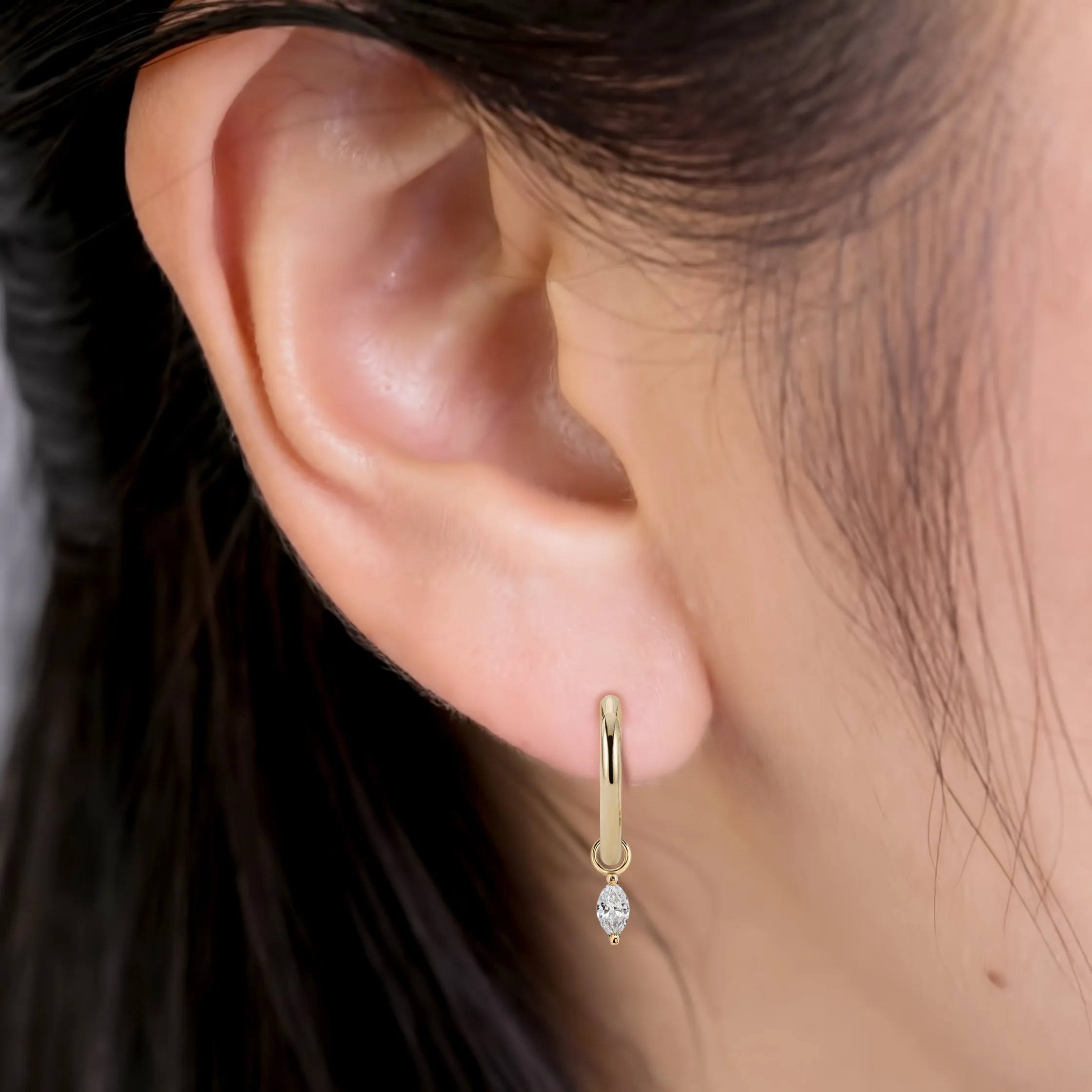 Marquise Diamond Charm Hoop Earrings