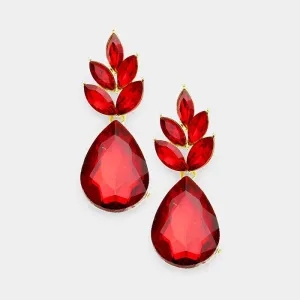 Marquise Red Crystal Cluster Teardrop Earrings