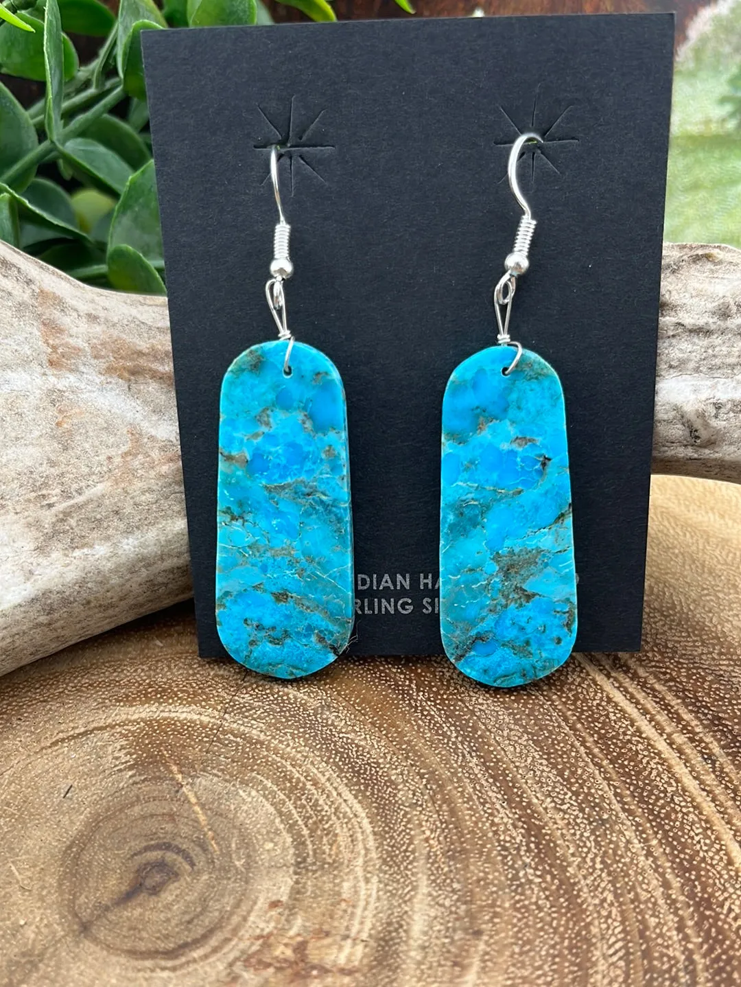 Maryellen Sterling Turquoise Slab Earrings - Blue