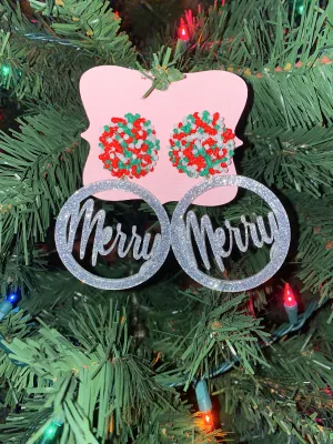 Merry Beaded/Acrylic Earrings, Silver