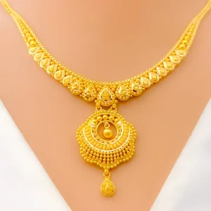 Mesmerizing Peacock Feather Accented 22k Gold Necklace Set