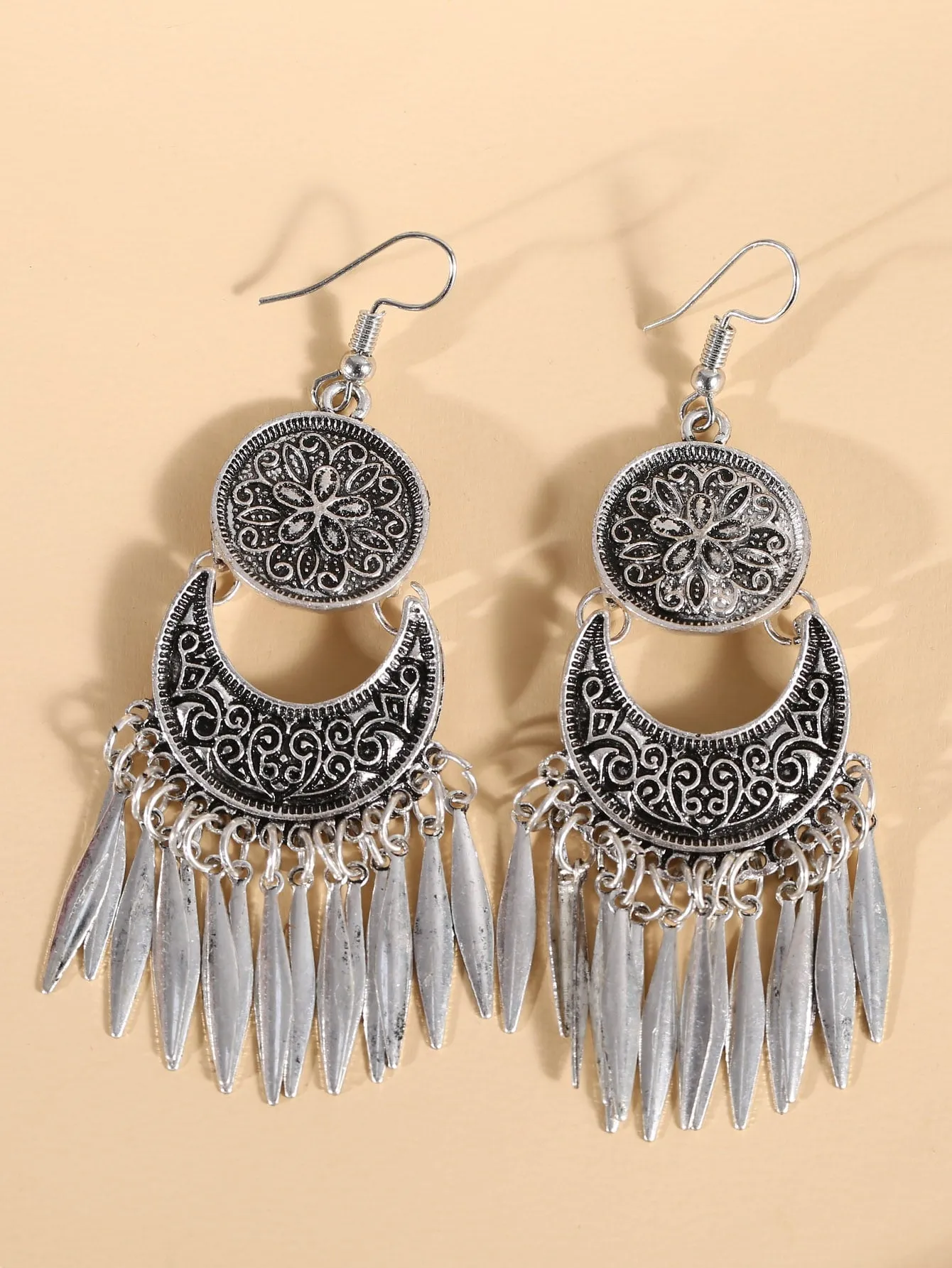 Metal Tassel Charm Drop Earrings