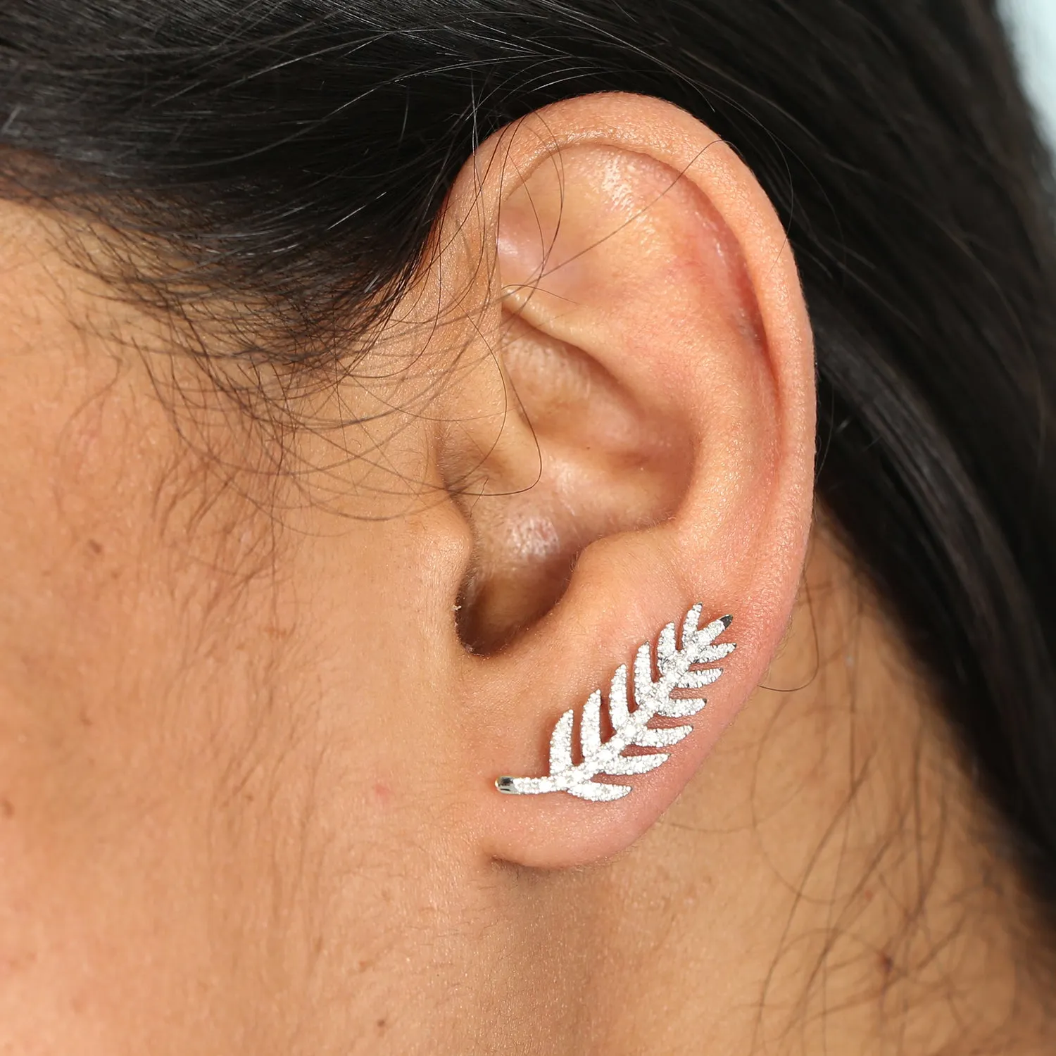 Micro Pave Diamond Feather Ear Climber In 18k Yellow Gold Jewelry For Women Gift