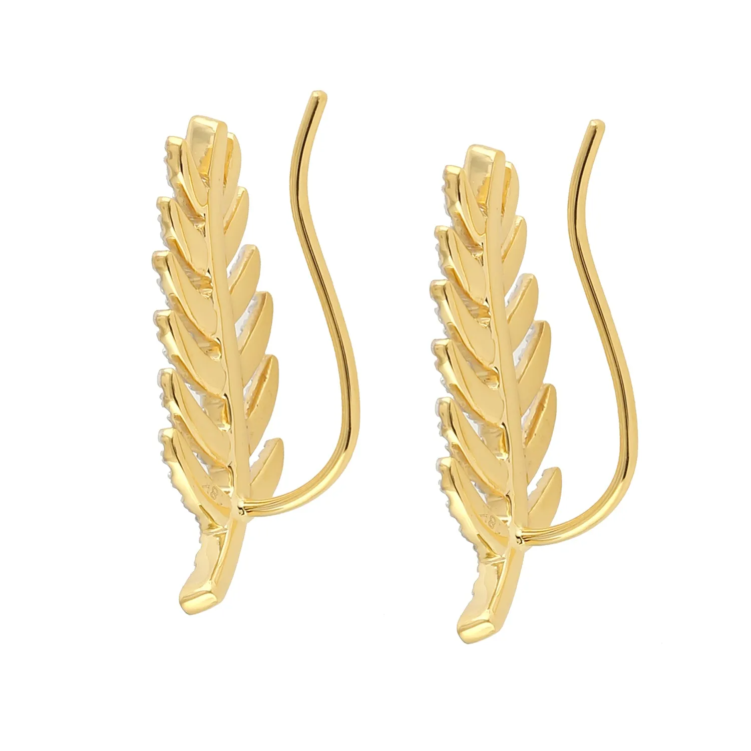 Micro Pave Diamond Feather Ear Climber In 18k Yellow Gold Jewelry For Women Gift