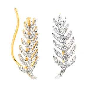 Micro Pave Diamond Feather Ear Climber In 18k Yellow Gold Jewelry For Women Gift