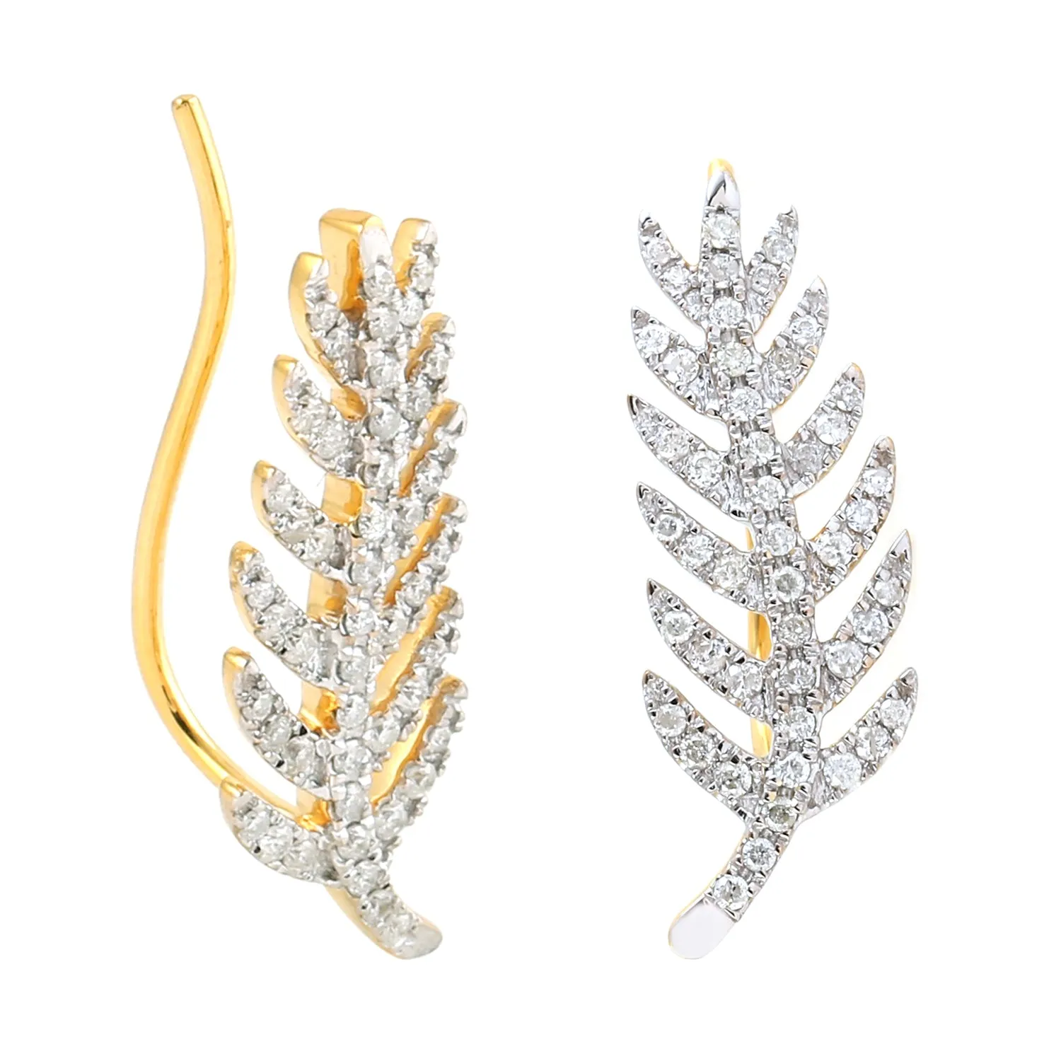 Micro Pave Diamond Feather Ear Climber In 18k Yellow Gold Jewelry For Women Gift