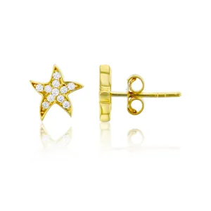Micropave CZ Starfish Stud Earrings (14K)