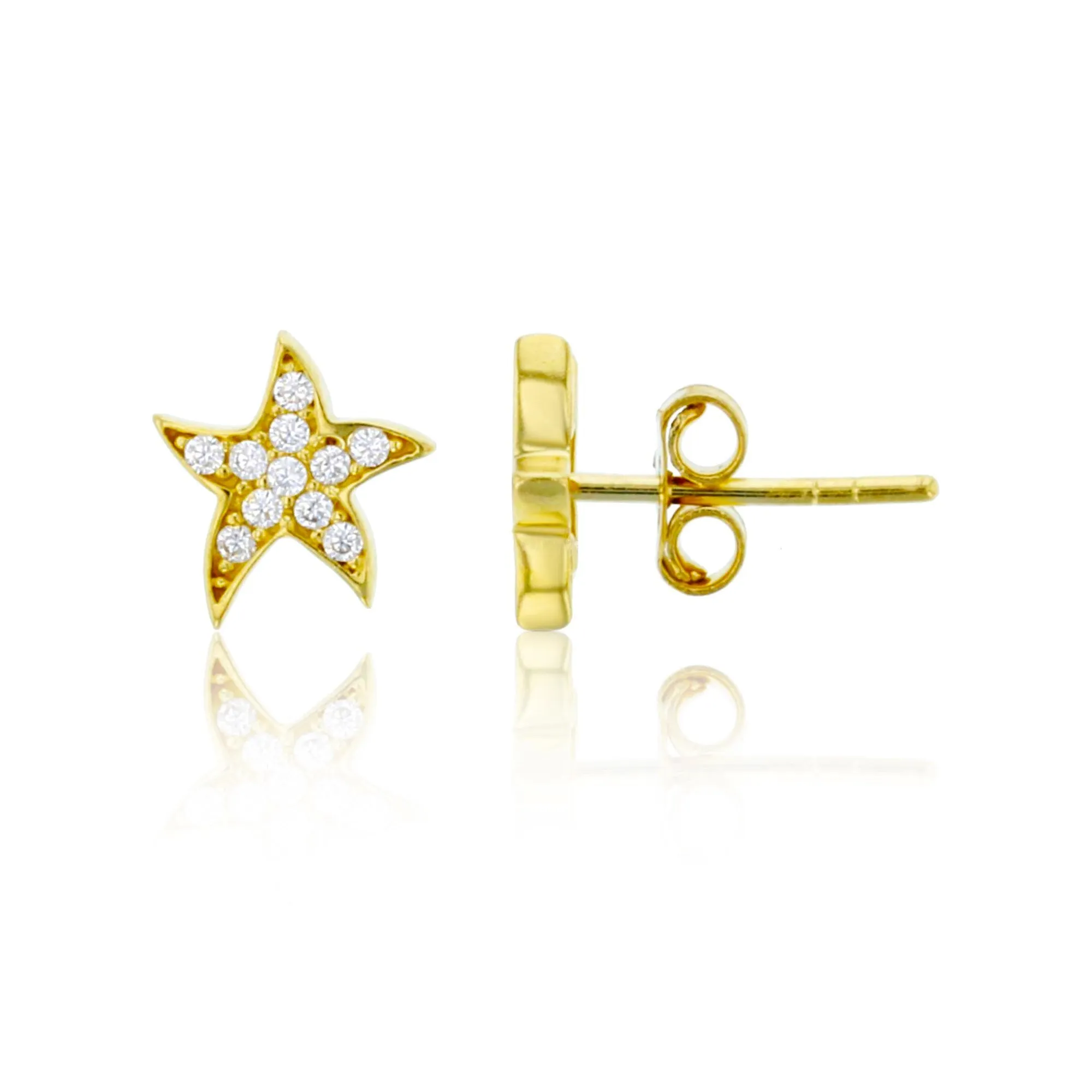 Micropave CZ Starfish Stud Earrings (14K)