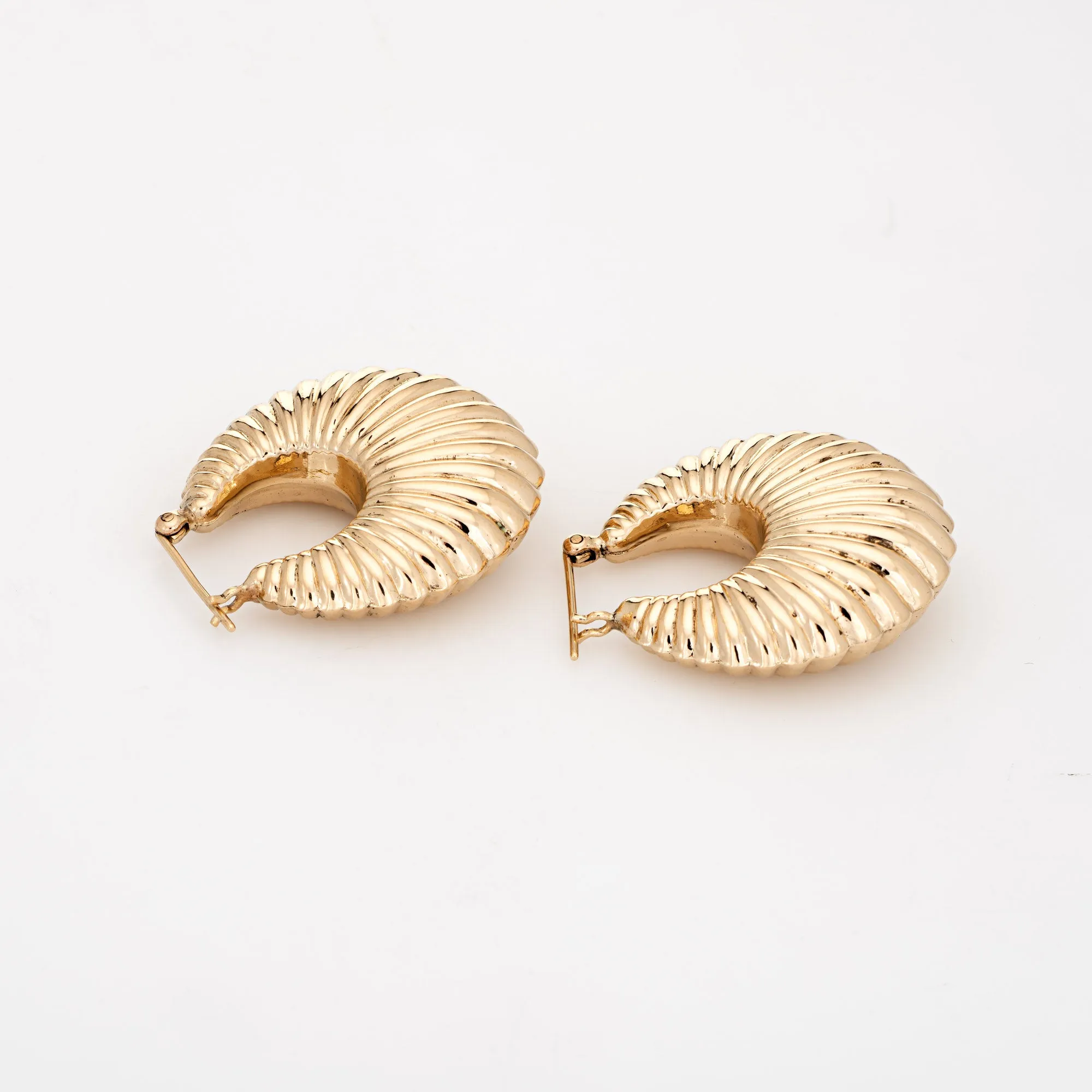 Mid Sized 1" Hoop Earrings Vintage 14k Yellow Gold Puffed Shell Design Jewelry