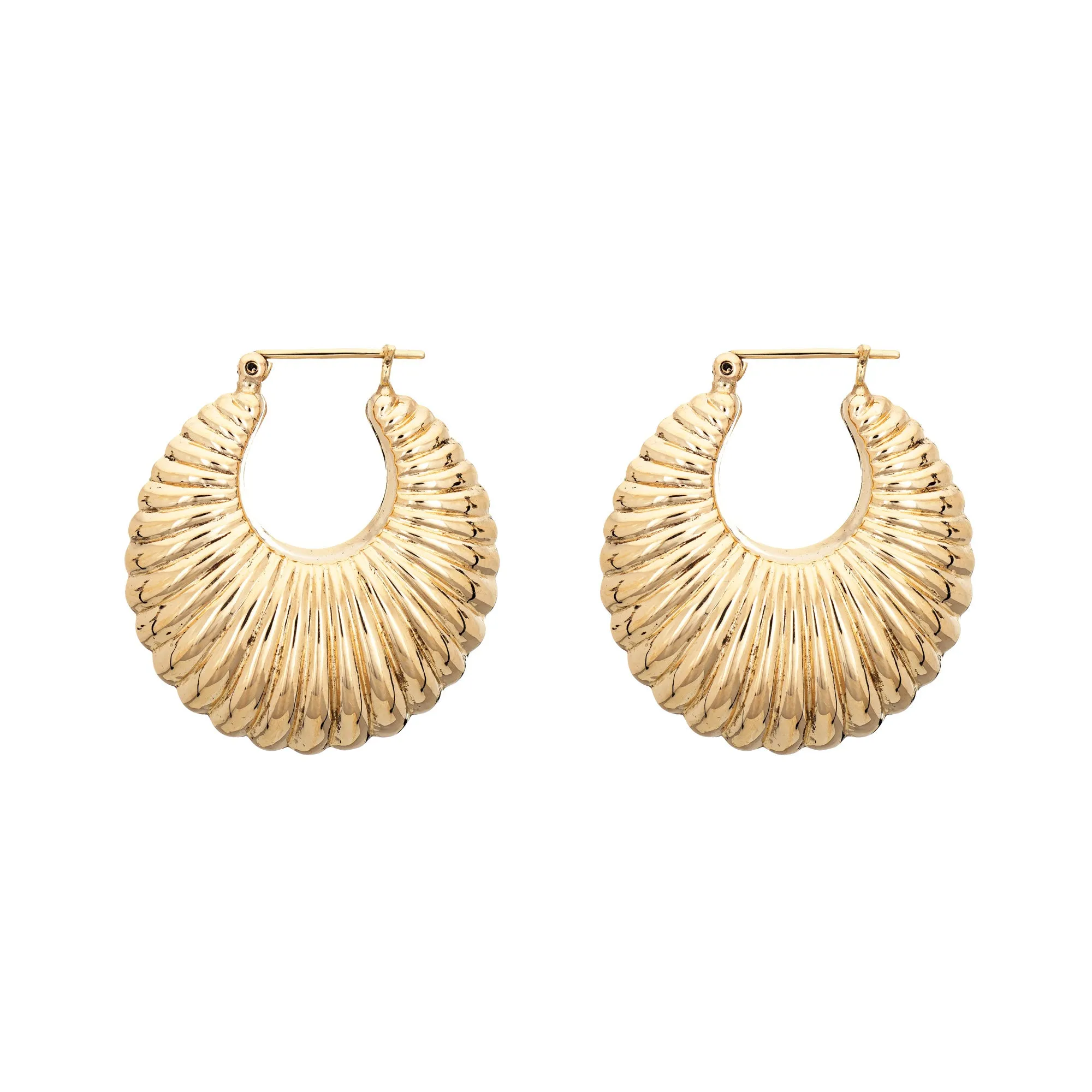 Mid Sized 1" Hoop Earrings Vintage 14k Yellow Gold Puffed Shell Design Jewelry