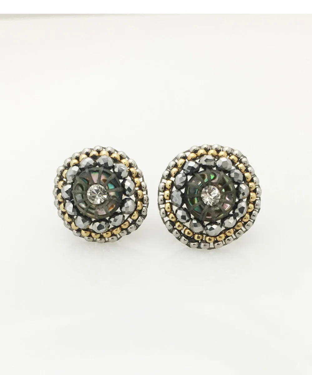 Miguel Ases Shell, Pyrite, Swarovski and Miyuki Seed Bead Earring