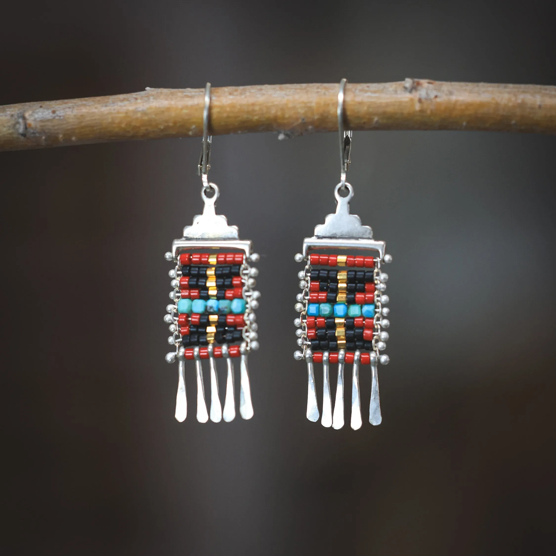 Mini Sacred Valley Earrings in Red with Turquoise