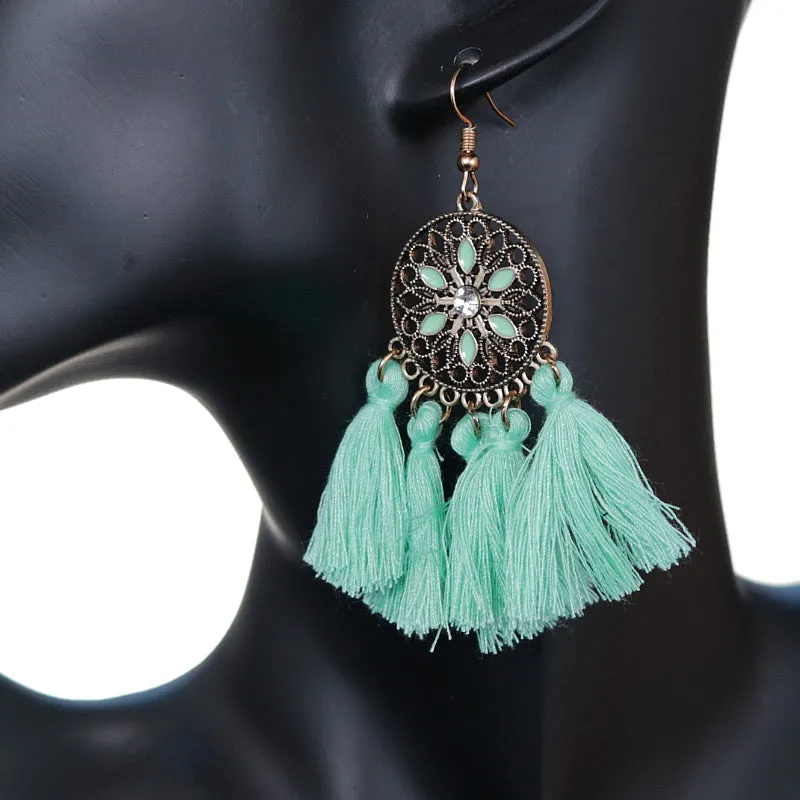 Mint Green Tassel Fringe Drop Earrings