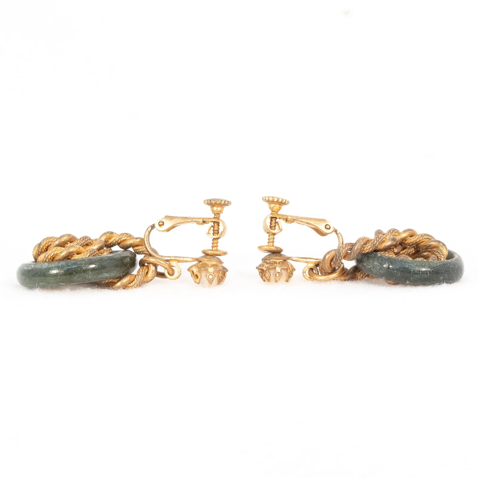 Miriam Haskell Green Stone Chain Link Dangle Earrings